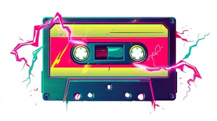 Retro Cassette Tape with Neon Effect