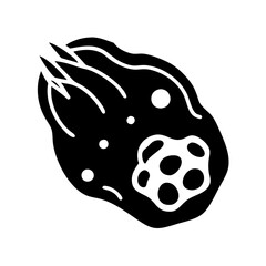 Silhouette image depicting a mysterious space rock with craters and debris