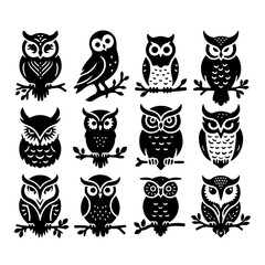 set of a owl silhouette ,owl silhouette