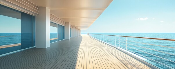 Cruise ship deck looking out over the vast blue ocean expanse