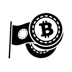 Bitcoin Cryptocurrency Flag Bearing the Bitcoin Symbol on Roadway Design