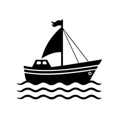 Silhouette of a vintage sailboat on the wavy sea during daytime