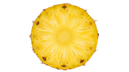 Freshly cut pineapple slice showcasing vibrant yellow color and intricate details of its texture and natural design
