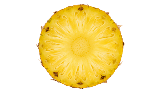 Freshly cut pineapple slice showcasing vibrant yellow color and intricate details of its texture and natural design