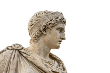 Obraz premium Roman Statue, Regal profile adorned with headband, embodying calm strength and noble presence in classic stonework, isolated on a transparent background