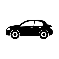 Stylized black car with white windows and wheels on a white background