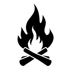 Stylized graphic illustration of a blazing campfire with crossed logs beneath