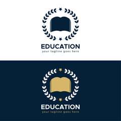Elegant Education Logo with Book and Laurel Wreath Design for Institutions and Learning Brands

