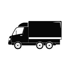 Silhouette of a Three Axle Delivery Truck on a White Background