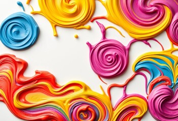 Vibrant swirls of plasticine clay on pristine white, blue, hobby