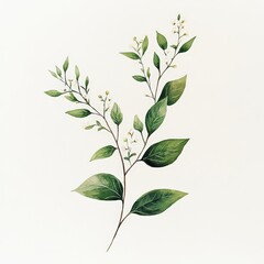 Elegant Green Leaves with White Flowers on Pale Background