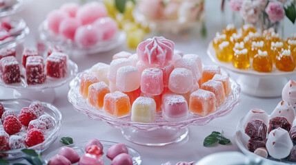The best-selling and delicious dessert sweets on the table, a set of dessert sweets, an unusual background.