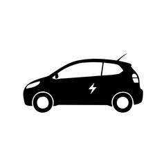 Black Silhouette of an Electric Car with Lightning Bolt Design on Door