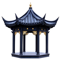 Fototapeta premium Dark Blue Chinese Garden Gazebo Illustration Isolated Background