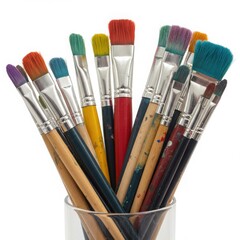Fototapeta premium Paint brushes in glass container isolated on transparent background