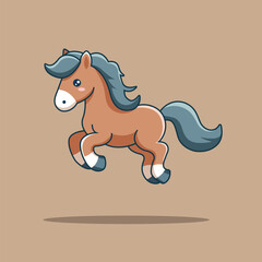 Cute Horse Jumping Cartoon Vector Icon Illustration. Animal Nature Icon Concept Isolated Premium Vector. Flat Cartoon Style