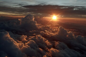 Golden Sunset Above Cloud Sea Aerial View.