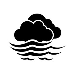 Stylized image of dark clouds above wavy water in black and white