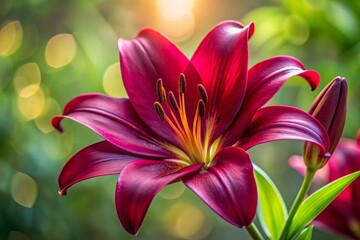 Fototapeta premium Crimson Lily Blossom in Summer Garden