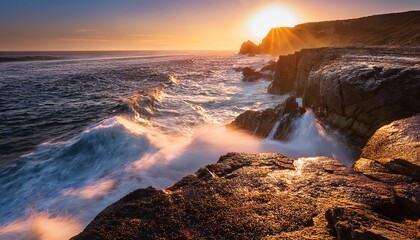Obraz premium coastline with foamy waves crashing against cliffs 