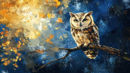 Abstract owl night painting isolated on white background