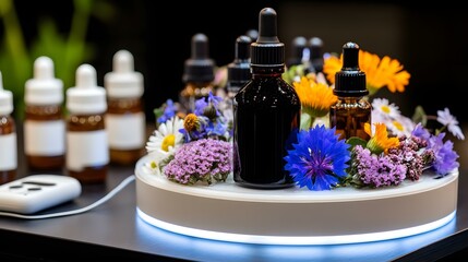 remedy bottles floating around a glowing medicine wheel
