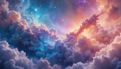 Obraz premium Dramatic Cloudscape with Starry Sky and Celestial Glow