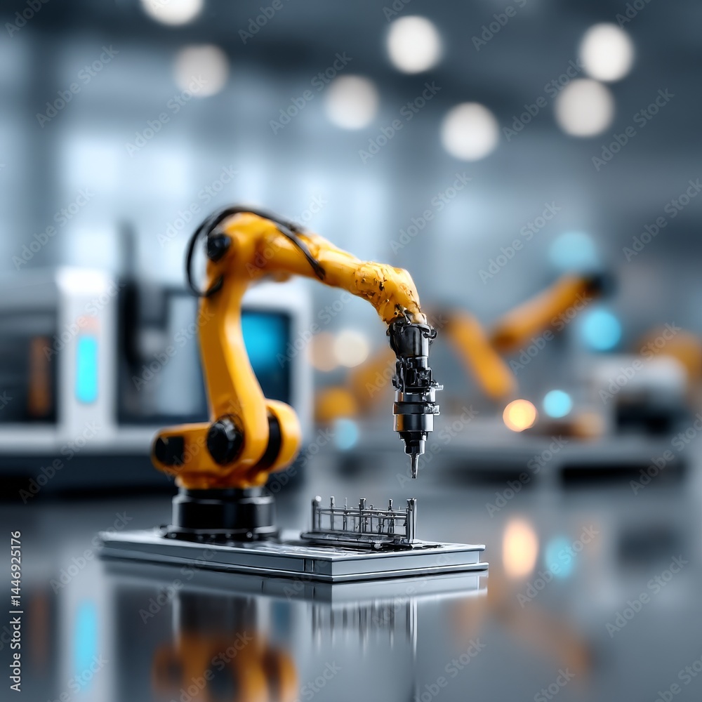 Leinwandbilder automated precision: robotic arm meticulously handling a metal part in a high-tech manufacturing fac