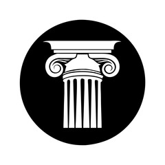 Ionic Column Icon in Black Circle Offering Symbol of Classical Architecture