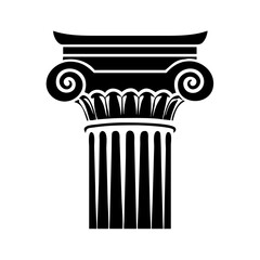 Striking black and white illustration of a classical Ionic column structure