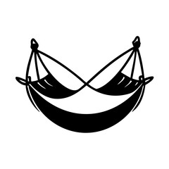 Stylized black and white vector illustration of a hammock for relaxation