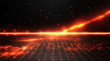 Fiery Gridscape: A Digital Dawn