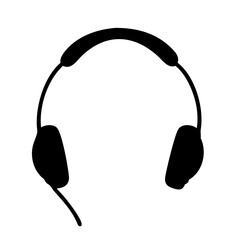 A simple black and white image depicting a pair of headphones