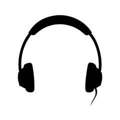 Black and white silhouette of headphones for listening to music or podcasts