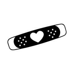 Monochrome Illustration of a Bandage with a Heart, Ideal for Medical Design