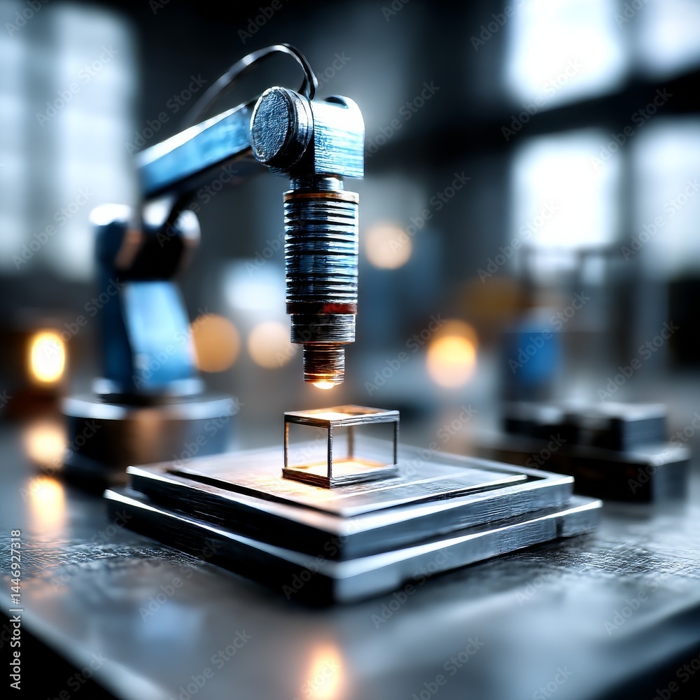 Leinwandbilder robotic arm examining object under bright light: precision manufacturing and quality control in acti