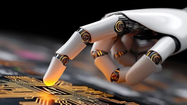 Futuristic Robotic Hand Touching AI Microchip
