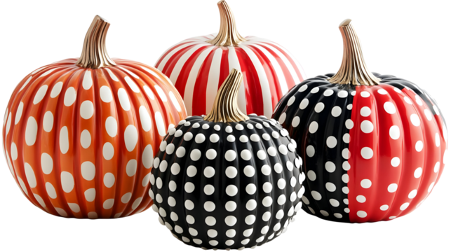 Decorative Pumpkins With Dots Stripes Patterns Illustration - Powered by Adobe
