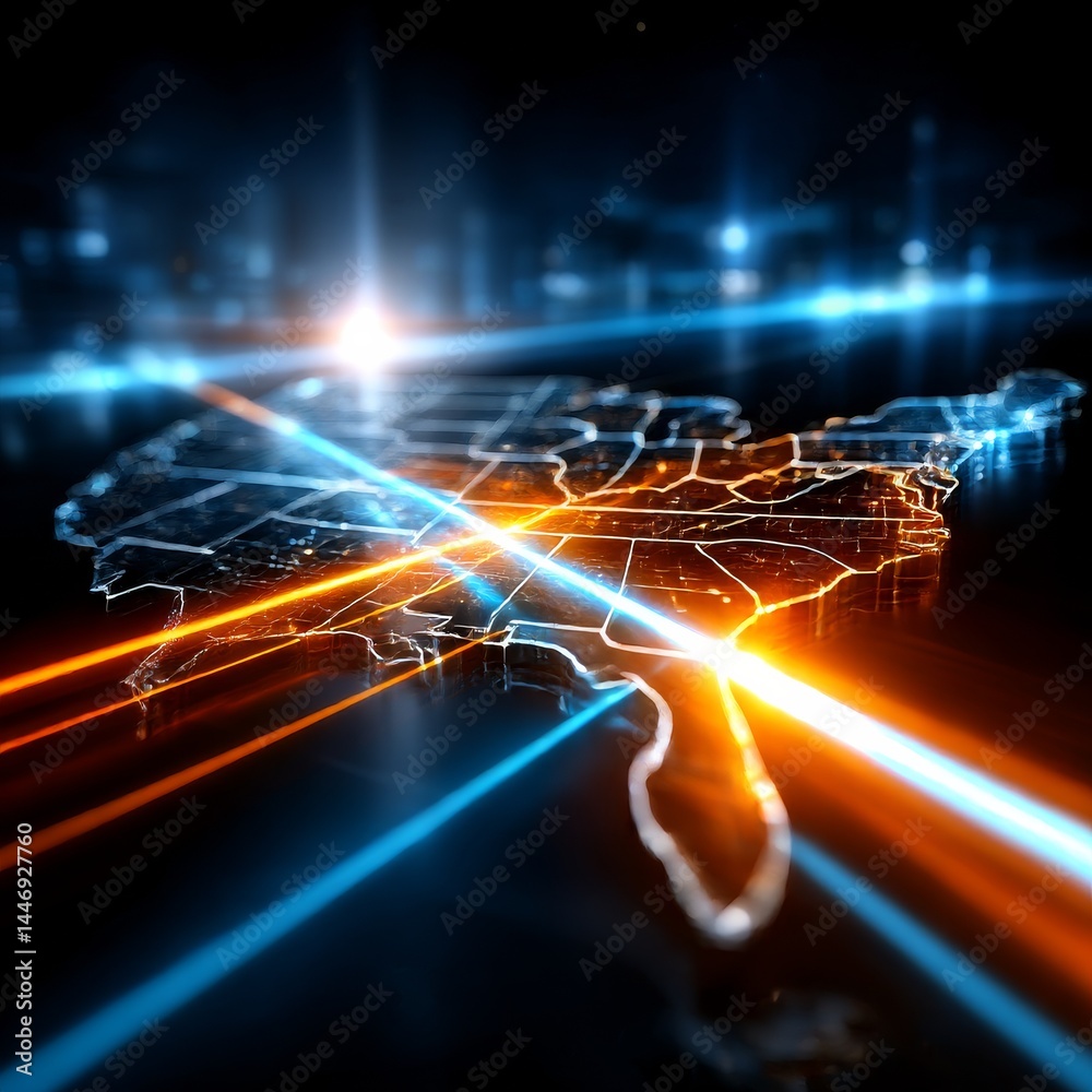 Poster usa network: digital connectivity and data flow across the united states, illuminating a modern worl
