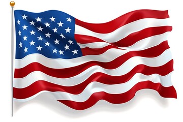 Waving flag, red and white stripes, blue canton, stars