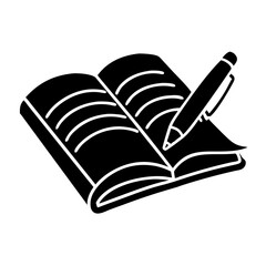 Open book with a pen on it represents knowledge and learning