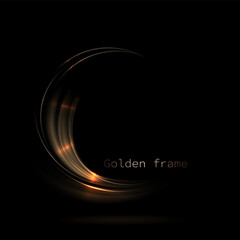 Round gorgeous isolated brown frame with bright glitter on black background.