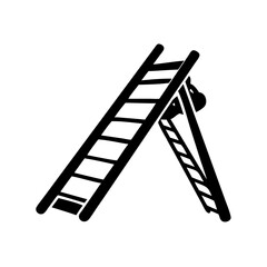 Black Silhouette of an AFrame Ladder against a White Background