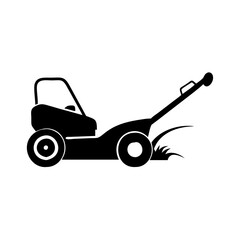 Black and white lawnmower illustration for landscaping and yard maintenance