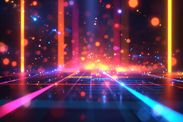 Obraz premium Artificial intelligence technology, represented by abstract neon lines and bokeh lights, enhances dattransfer and generates digital wallpapers with its AI generative capabilities 