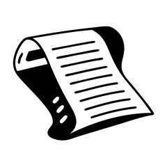 Black and white illustration of a document or paper scroll with lines