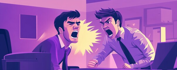 Two Angry Men Arguing Passionately Across a Table in an Office