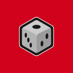 Dice tattoo icon simple line outline template and sticker with red background