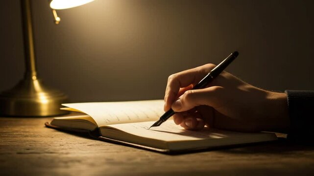 Hand writing with fountain pen in notebook