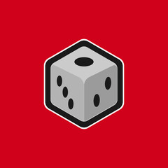 Dice tattoo icon simple line outline template and sticker with red background